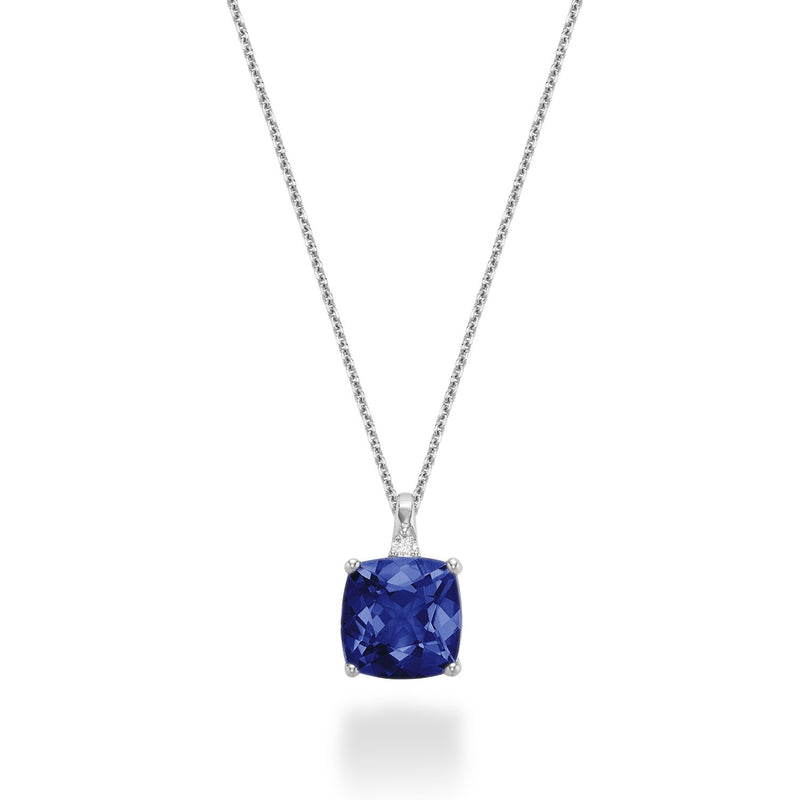 Cushion Cut Created and Precious Stone and Diamond Pendant