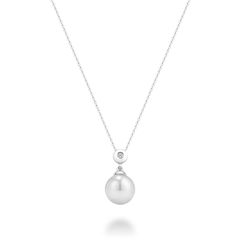 Cultured Freshwater Pearl & Diamond Bezel Set Pendant