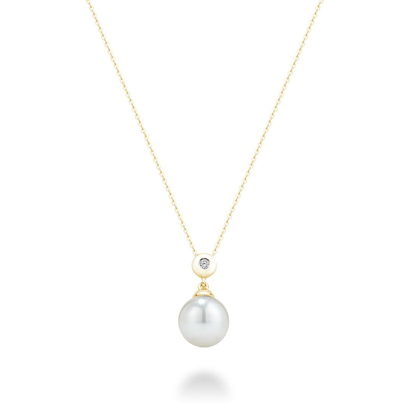 Cultured Freshwater Pearl & Diamond Bezel Set Pendant