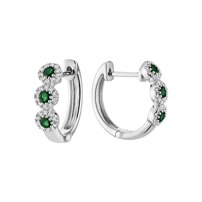 Martini Cup Gemstone & Diamond Halo Huggie Earrings